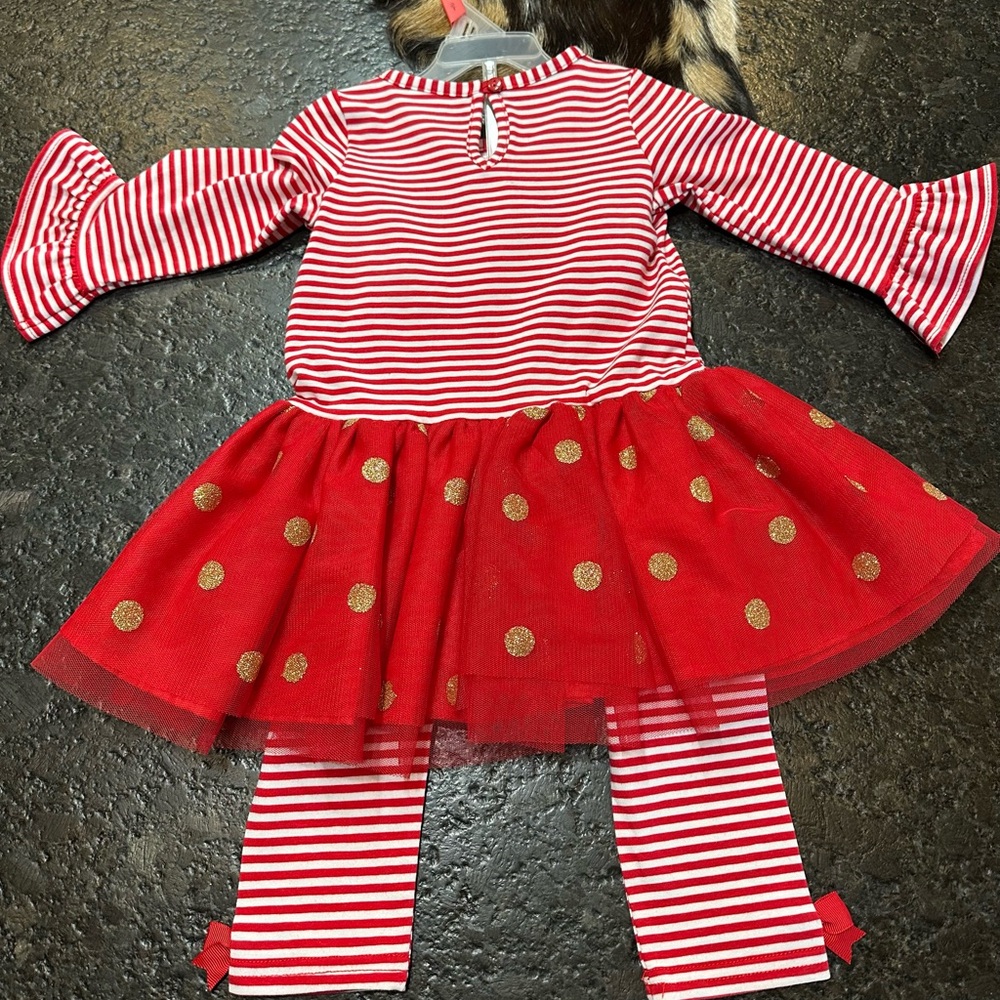 Emily Rose Red and Gold Reindeer 2 Piece Outfit - Picture 4 of 7